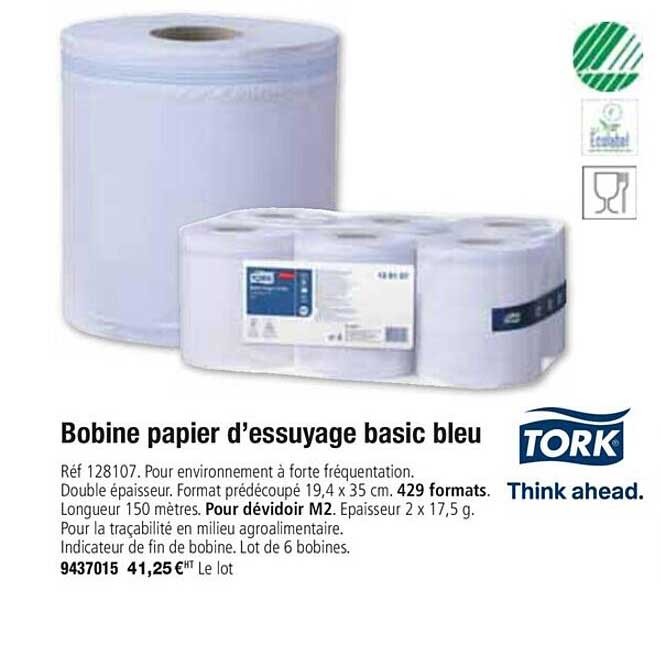bobine papier d'essuyage basic bleu tork