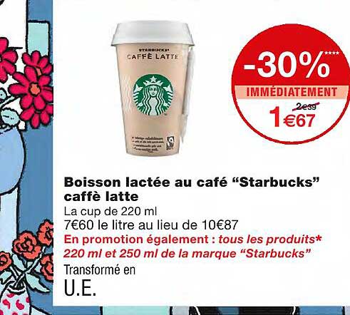 boisson lactée au café "starbucks" caffè latte