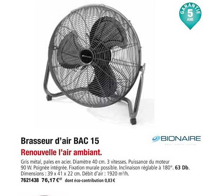 Brasseur D'air Bac 15 Renouvelle L'air Ambiant Bionaire