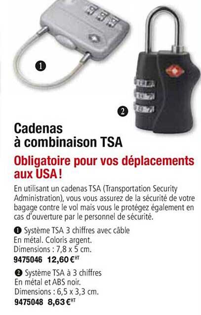 cadenas à combinaison tsa