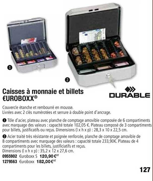 caisse à monnaie et billets euroboxx