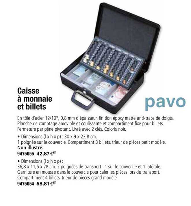 caisse à monnaie et billets pavo