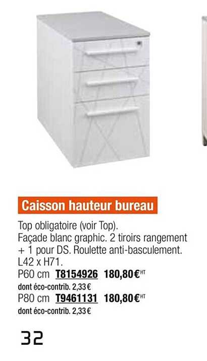 caisson hauteur bureau