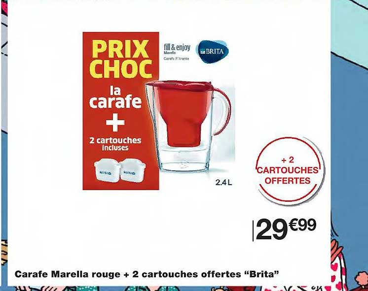 carafe marella rouge + 2 cartouches offertes "brita"