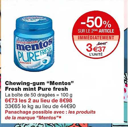 chewing-gum "mentos" fresh mint pure fresh