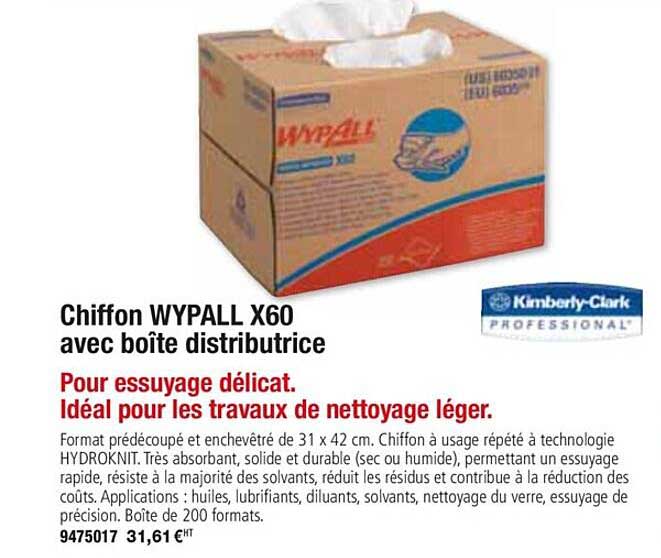 chiffon wypall x60 avec boîte distributrice kimberly clark