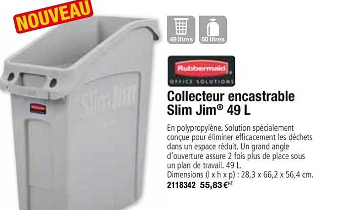 collecteur encastrable slim jim 49 l rubbermaid