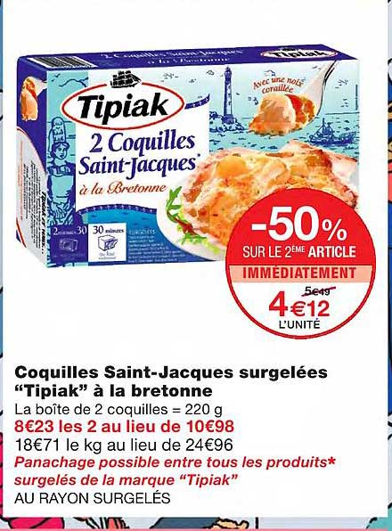 coquilles saint-jacques surgelées "tipiak" à la bretonne