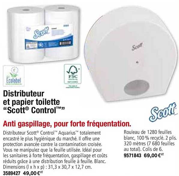 distributeur et papier toilette scott control