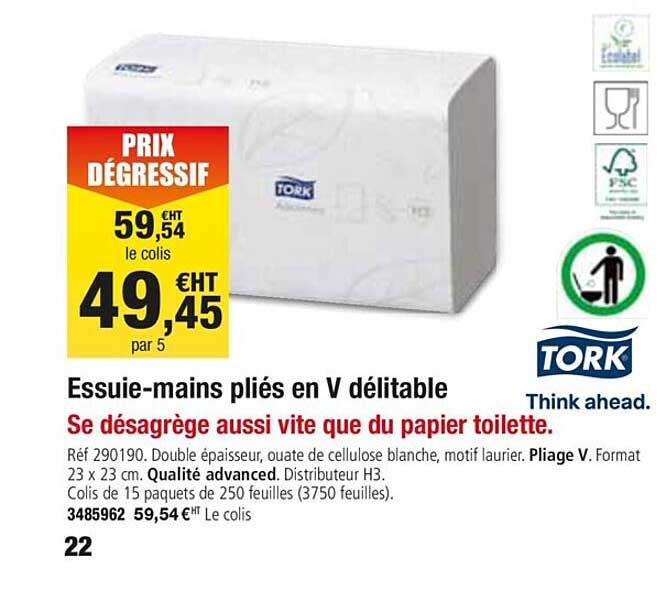 essuie mains pliés en v délitable tork