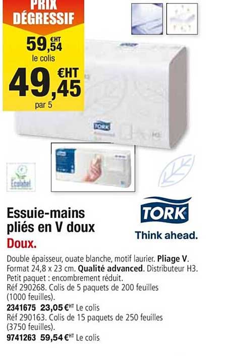 essuie mains pliés en v doux tork