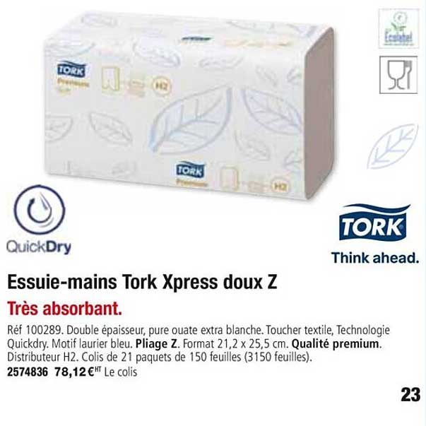 essuie mains tork express doux z quickdry tork
