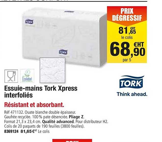 essuie mains tork xpress interfoliés