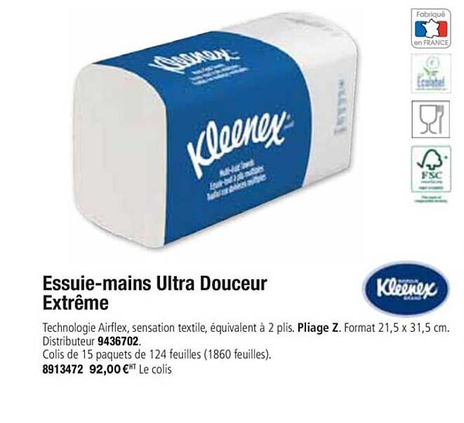 essuie mains ultra douceur extrême kleenex