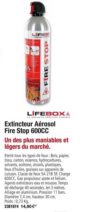 extincteur aérosol fire stop 600cc lifebox