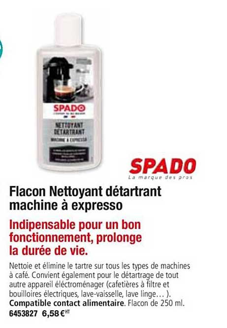 flacon nettoyant détartrant machine à expresso spado