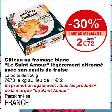 gâteau au fromage blanc "le saint amour" légèrement citronné avec son coulis de fraise