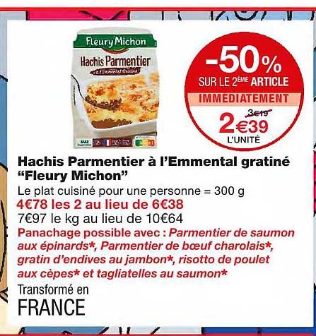 hachis parmentier à l'emmental gratiné "fleury michon"