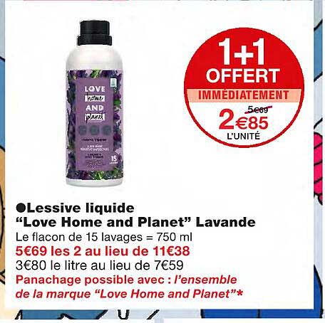 lessive liquide "love home and planet" lavande