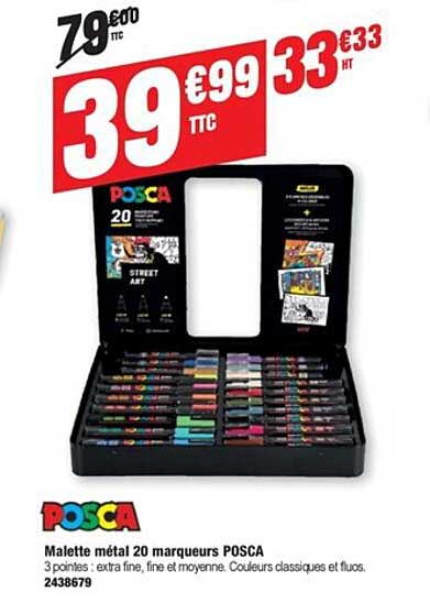 malette métal 20 marqueurs posca