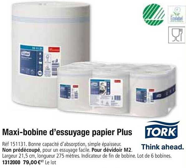 maxi bobine d'essuyage papier plus tork