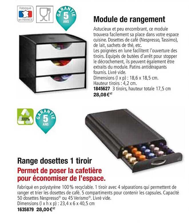 Module De Rangement Range Dosettes 1 Tiroir