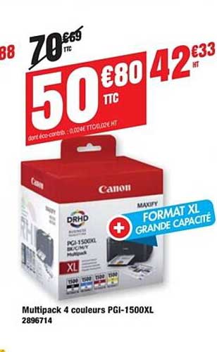 multipack 4 couleurs pgi 1500xl 2896714 canon