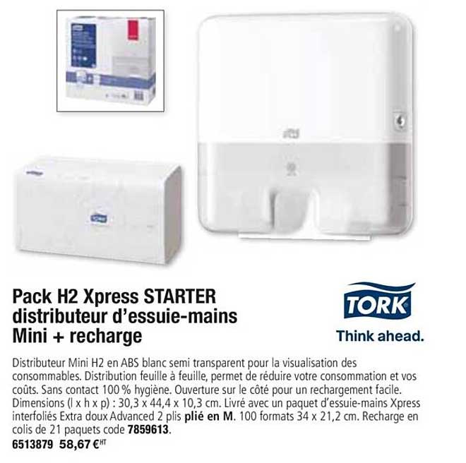 pack h2 xpress starter distributeur d'essuie mains mini + recharge tork