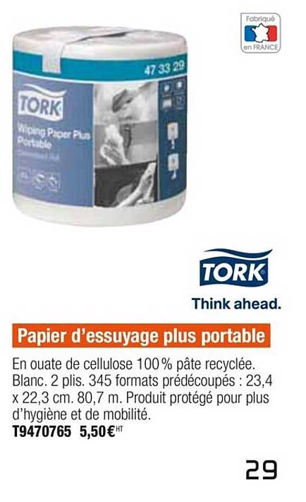 papier d'essuyage plus portable tork