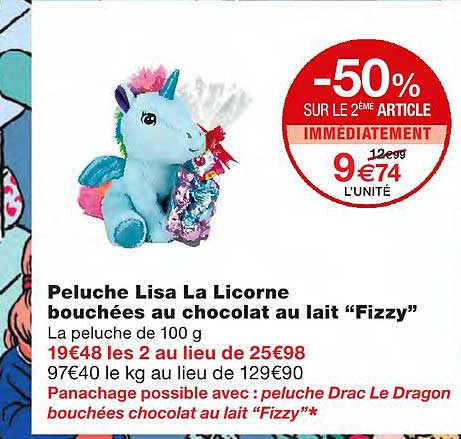 peluche lisa la licorne bouchées au chocolat au lait "fizzy"