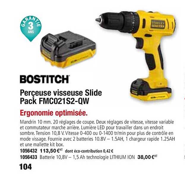 perçeuse visseuse slide pack fmc021s2 qw bostitch