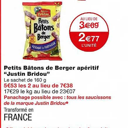 petits bâtons de berger apéritif "justin bridou"