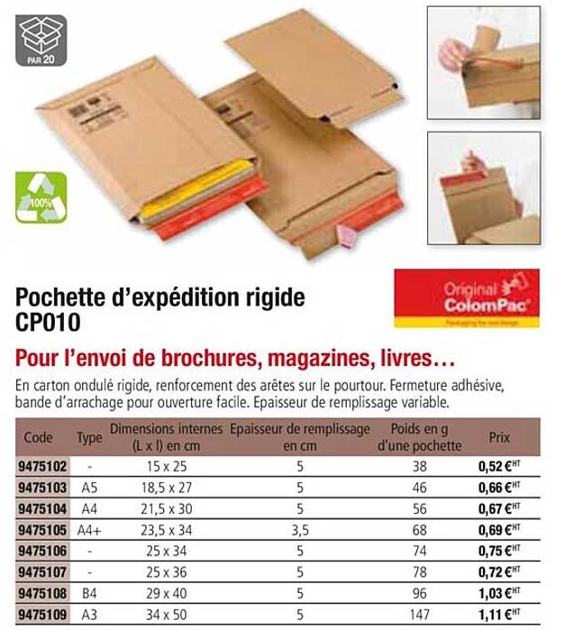 pochette d'expédition rigide cp010