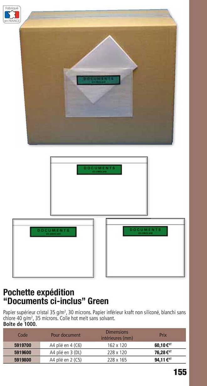 pochette expédition documents ci inclus green