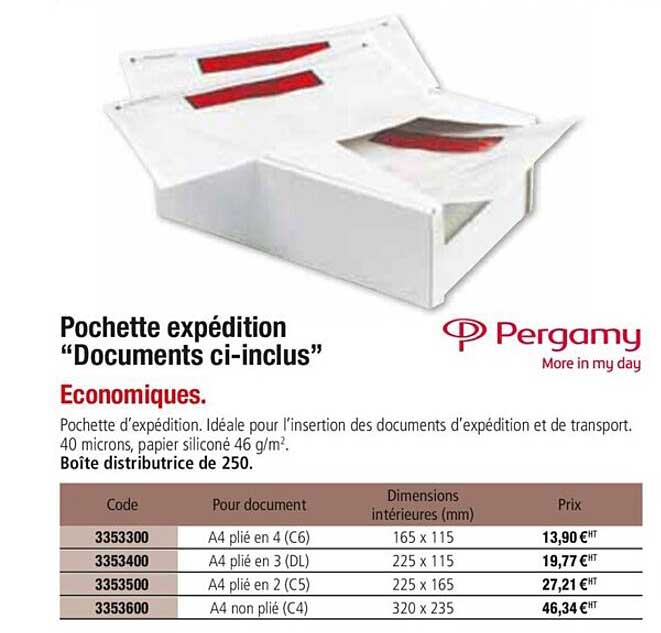 pochette expédition documents ci inclus pergamy