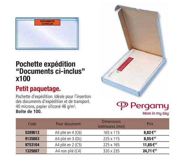 pochette expédition documents ci inclus x100 pergamy