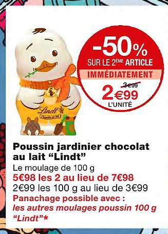 poussin jardinier chocolat au lait "lindt"