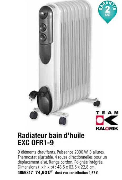 radiateur bain d'huile exc ofr1 9 team kalorik