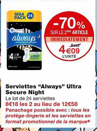 serviettes "always" ultra secure night