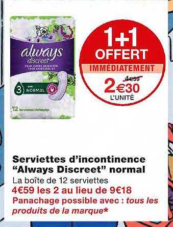 serviettes d'incontinence "always discreet" normal