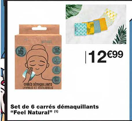 set de 6 carrés démaquillants "feel natural"