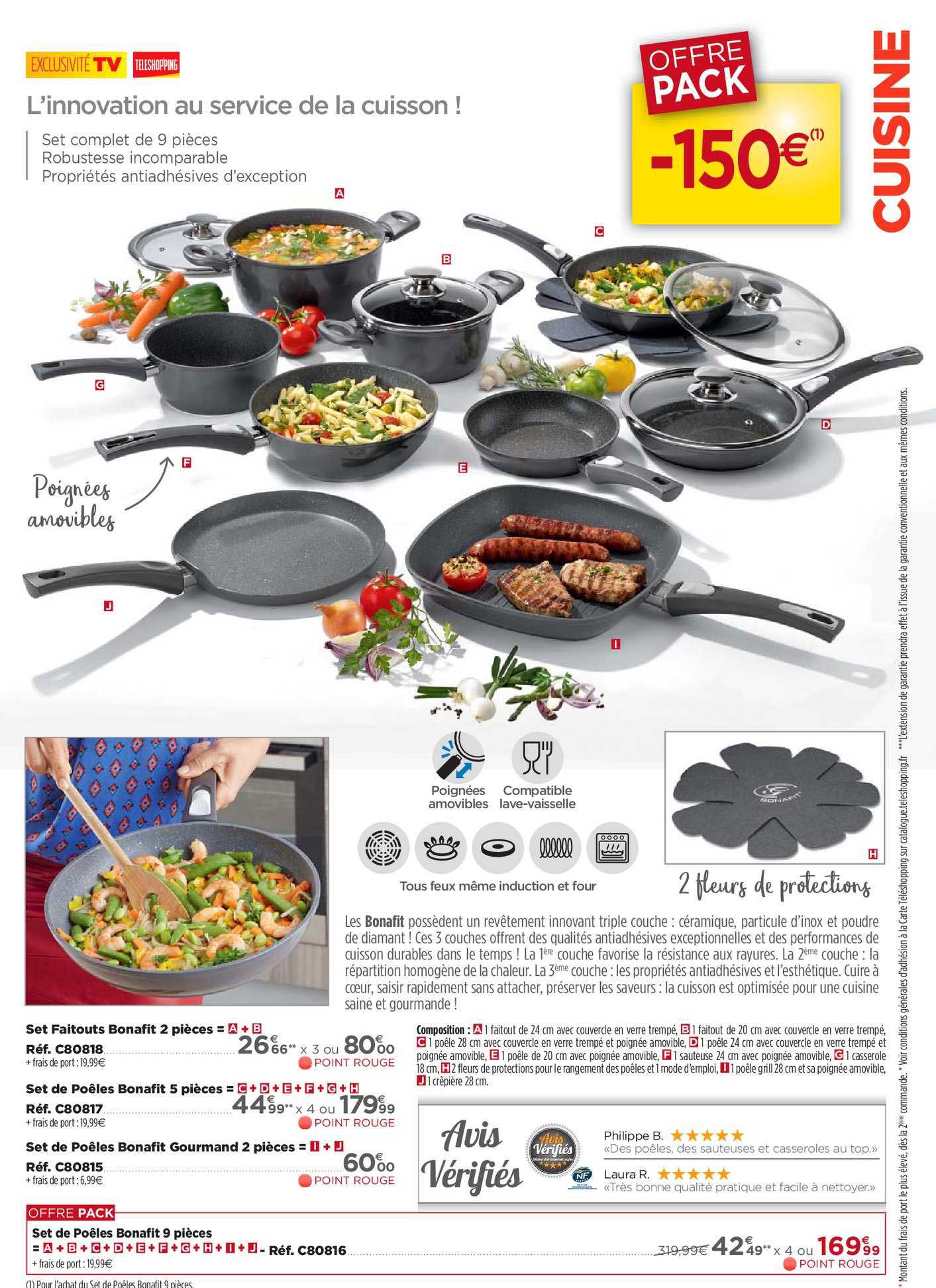 set faitouts bonafit 2 pièces, 5 pièces, set de poêles bonafit gourmand 2 pièces