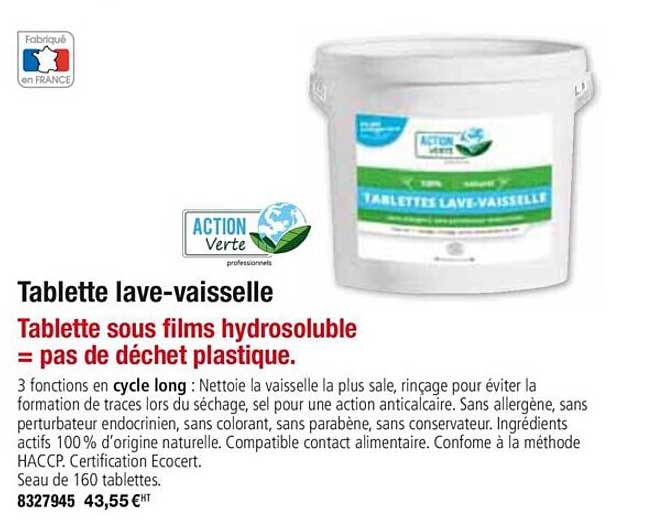 tablette lave vaisselle action verte