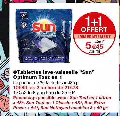 tablettes lave-vaisselle "sun" optimum tout en 1