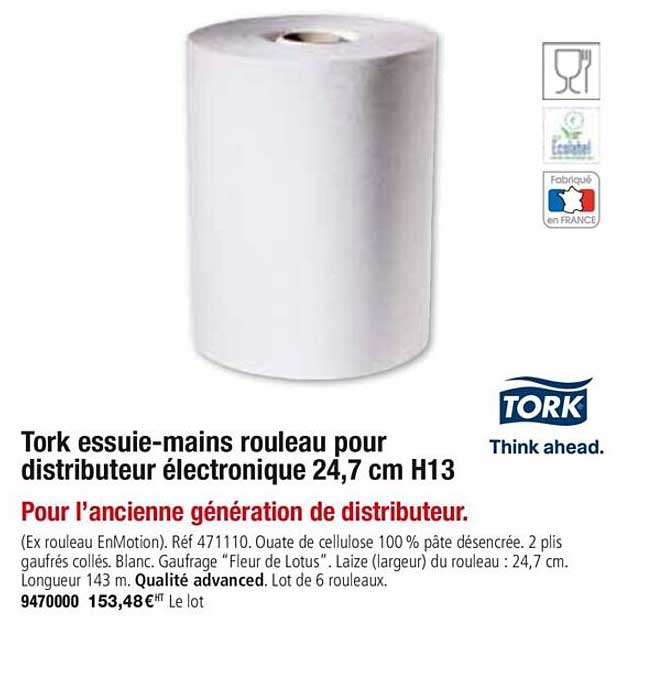 tork essuie mains rouleau pour distributeur électronique 24.7 cm h13
