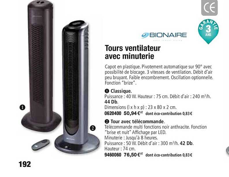 tours ventilateur avec minuterie bionaire
