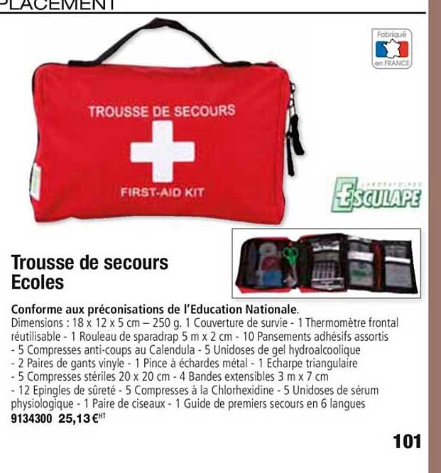 trousse de secours écoles esculape