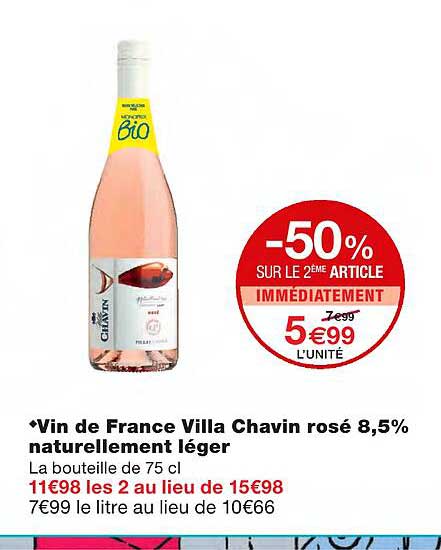 vin de france villa chavin rosé 8,5% naturellement léger