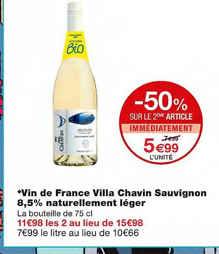 vin de france villa chavin sauvignon 8,5% naturellement léger
