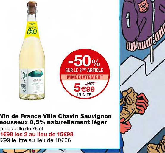 vin de france villa chavin sauvignon mousseux 8,5% naturellement léger